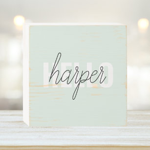 Modern Pastel Mint Hello And You Name Wooden Box Sign