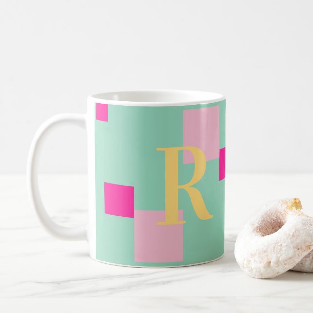 Modern Pastel Monogram Coffee Mug (With Donut)