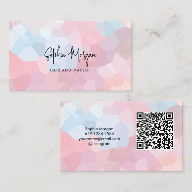 Modern Pastel Mosaic Hair and Makeup Artist QR Cod Business Card (Front/Back)