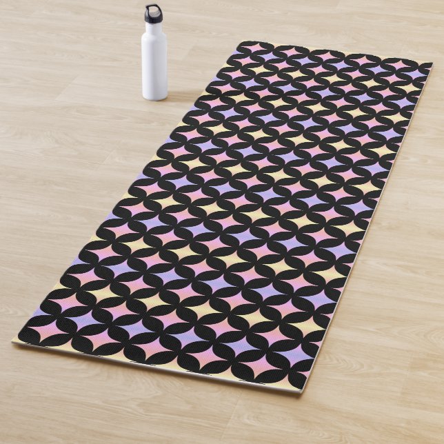 Modern Pastel Multicolor Stars on Black Yoga Mat (In Situ)