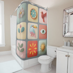 Modern Pastel Nature Icons Shower Curtain
