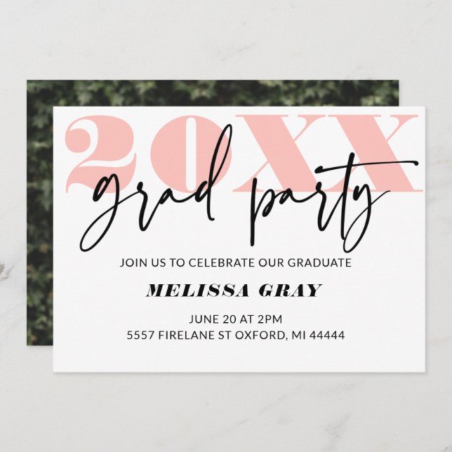 Modern Pastel Ombre Grad Party invitation Pink (Front/Back)