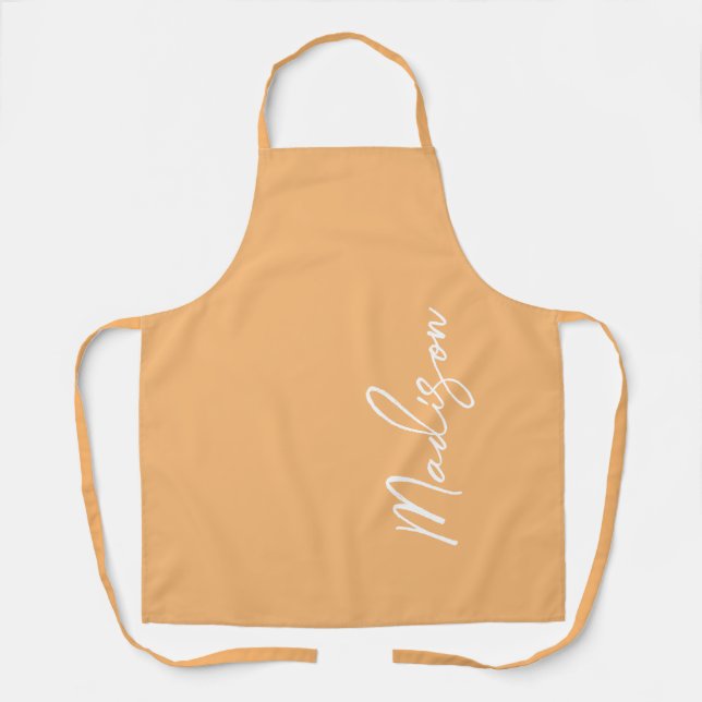 Modern Pastel Orange Script Personalised Womens Apron (Front)