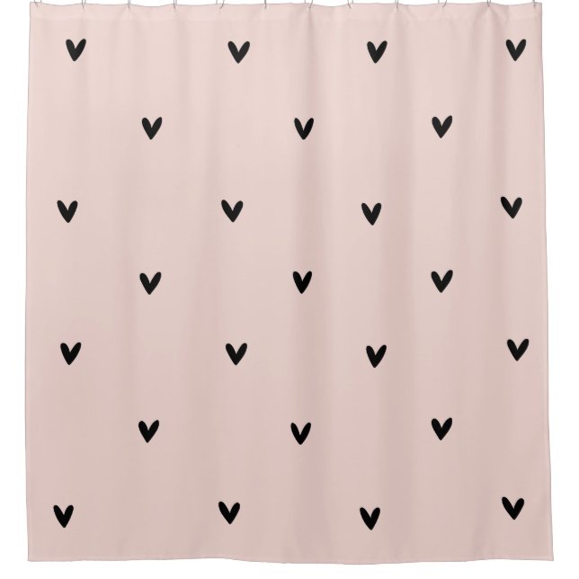 Modern Pastel Pink And Black Hearts Pattern Shower Curtain (Front)