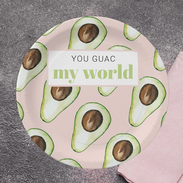 Modern Pastel Pink And Green Avocado Fun Quote  Paper Plate (Creator Uploaded)