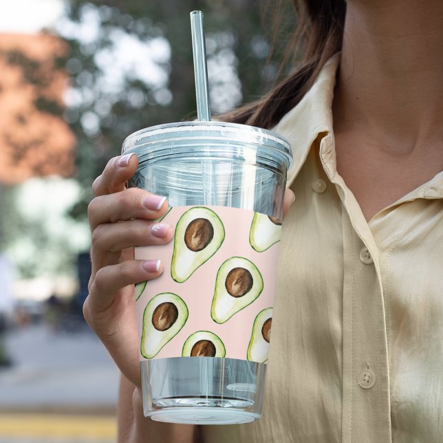 Modern Pastel Pink And Green Avocado Pattern Acrylic Tumbler (Creator Uploaded)