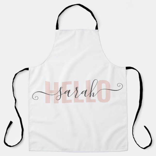 Modern Pastel Pink Beauty Hello And Your Name Apron (Front)