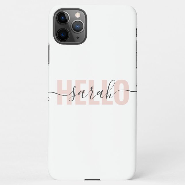 Modern Pastel Pink Beauty Hello And Your Name iPhone Case (Back)