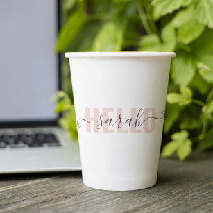 Modern Pastel Pink Beauty Hello And Your Name Paper Cups