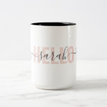 Modern Pastel Pink Beauty Hello And Your Name Two-Tone Coffee Mug<br><div class="desc">Modern Pastel Pink Beauty Hello And Your Name</div>