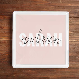 Modern Pastel Pink Beauty Personalised You Name Acrylic Tray