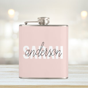 Modern Pastel Pink Beauty Personalised You Name Hip Flask