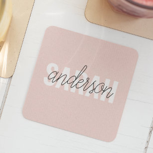 Modern Pastel Pink Beauty Personalised You Name Square Paper Coaster
