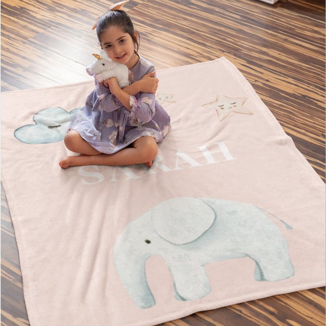Modern Pastel Pink & Blue Child Name Fleece Blanket (Creator Uploaded)