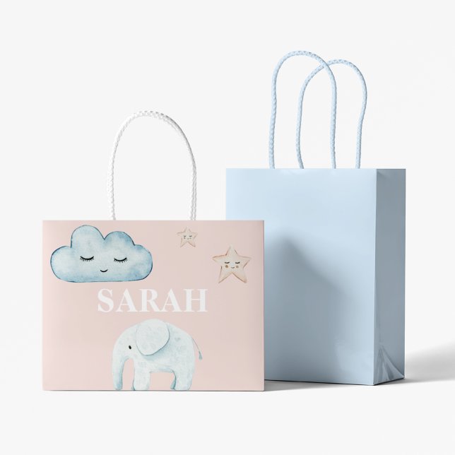 Modern Pastel Pink & Blue Child Name Large Gift Bag (Creator Uploaded)