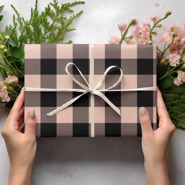 Modern Pastel Pink Buffalo Plaid Easter Wrapping Paper (Creator Uploaded)