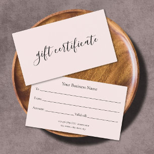 Modern pastel pink business gift certificate