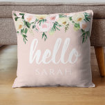 Modern Pastel Pink Flowers Hello And You Name Cushion<br><div class="desc">Modern Pastel Pink Flowers Hello And You Name</div>
