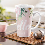 Modern Pastel Pink Flowers Hello And You Name Latte Mug<br><div class="desc">Modern Pastel Pink Flowers Hello And You Name</div>