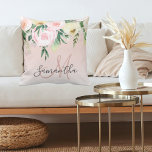 Modern Pastel Pink & Flowers With Name Cushion<br><div class="desc">Modern Pastel Pink & Flowers With Name</div>
