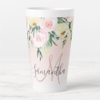 Modern Pastel Pink & Flowers With Name