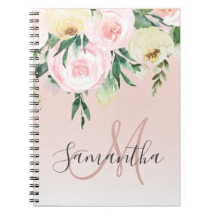 Modern Pastel Pink & Flowers With Name Notebook