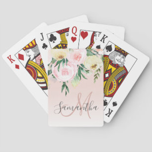 Modern Pastel Pink & Flowers With Name Playing Cards
