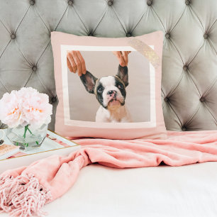 Modern Pastel Pink Frame   Personal Dog Photo Cushion