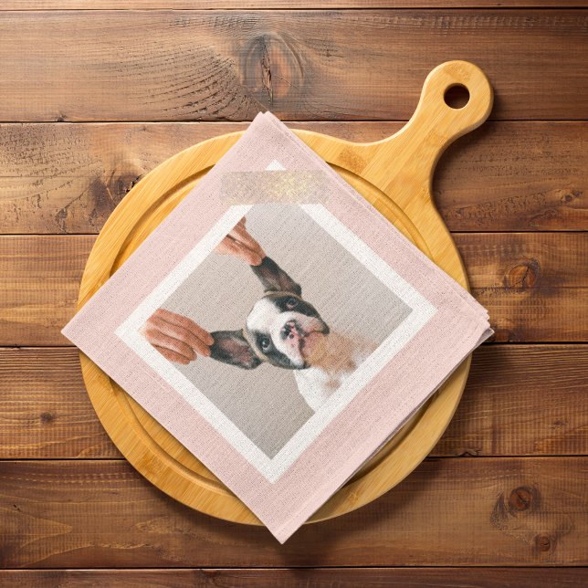 Modern Pastel Pink Frame | Personal Dog Photo Tea Towel (Creator Uploaded)