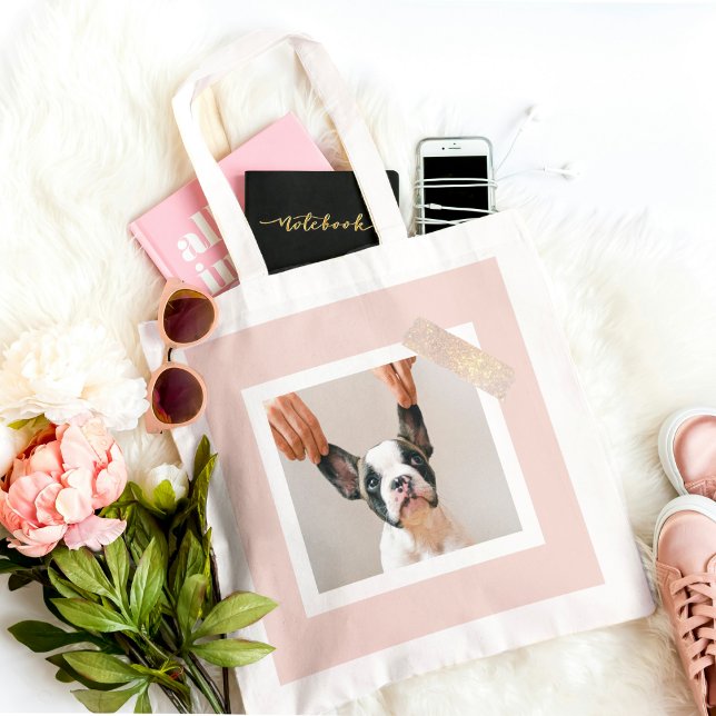 Modern Pastel Pink Frame | Personal Dog Photo Tote Bag (Creator Uploaded)