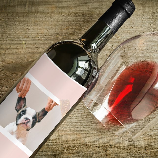 Modern Pastel Pink Frame | Personal Dog Photo Wine Label (Creator Uploaded)