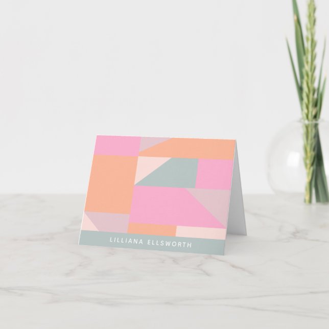 Modern Pastel Pink Geometric Personalised Name Note Card (Front)