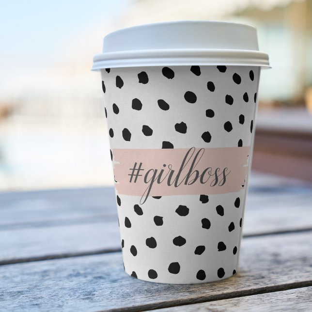 Modern Pastel Pink Girl Boss & Black Dots Paper Cups (Creator Uploaded)