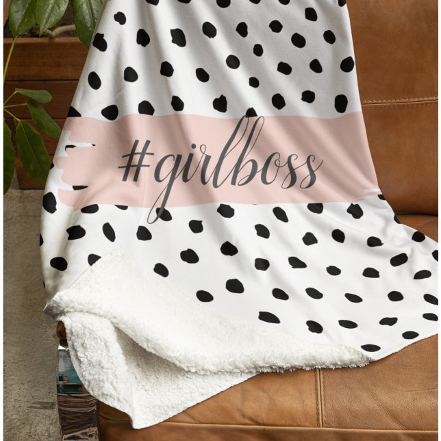 Modern Pastel Pink Girl Boss & Black Dots Sherpa Blanket (Creator Uploaded)