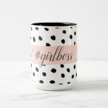 Modern Pastel Pink Girl Boss & Black Dots Two-Tone Coffee Mug<br><div class="desc">Modern Pastel Pink Girl Boss & Black Dots</div>