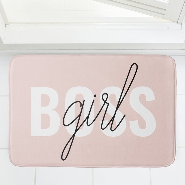 Modern Pastel Pink Girl Boss Phrase Bath Mat (Creator Uploaded)