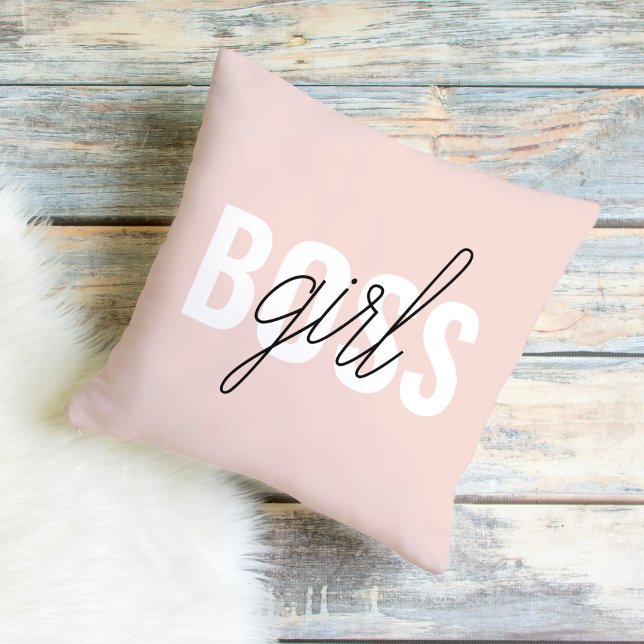 Modern Pastel Pink Girl Boss Phrase Cushion (Creator Uploaded)