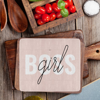 Modern Pastel Pink Girl Boss Phrase Cutting Board