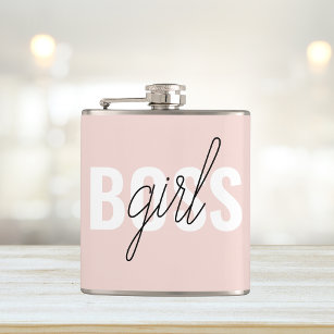 Modern Pastel Pink Girl Boss Phrase Hip Flask