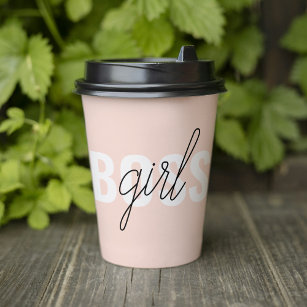 Modern Pastel Pink Girl Boss Phrase Paper Cups