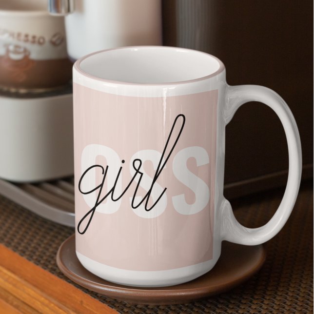Modern Pastel Pink Girl Boss Phrase Two-Tone Coffee Mug (Creator Uploaded)