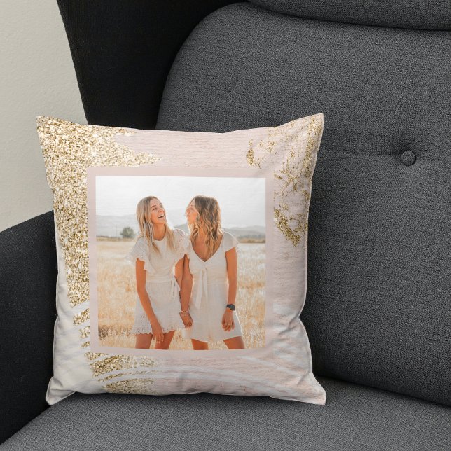 Modern Pastel Pink & Glitter Spark | Photo Gift  Cushion (Creator Uploaded)
