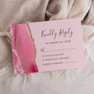 Modern Pastel Pink Gold Agate Wedding RSVP Card