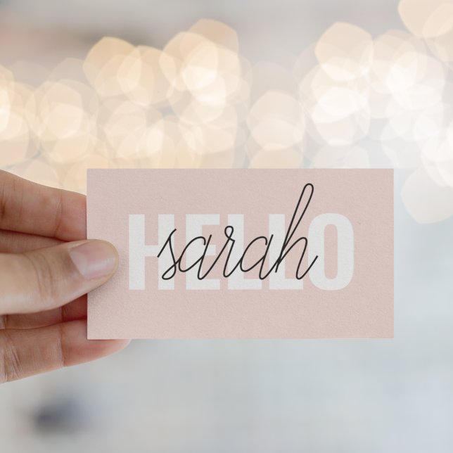 Modern Pastel Pink Hello And You Name Business Card (Creator Uploaded)