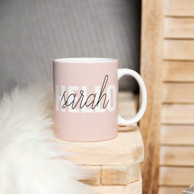 Modern Pastel Pink Hello And You Name Coffee Mug (Creator Uploaded)