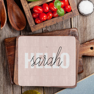 Modern Pastel Pink Hello And You Name Cutting Board