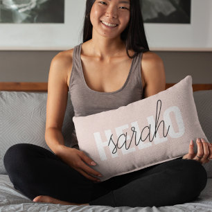 Modern Pastel Pink Hello And You Name Decorative Cushion