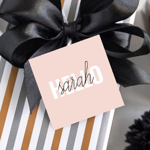 Modern Pastel Pink Hello And You Name Favour Tags
