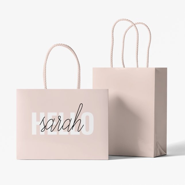 Modern Pastel Pink Hello And You Name Large Gift Bag (Creator Uploaded)