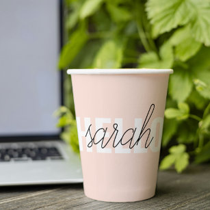 Modern Pastel Pink Hello And You Name Paper Cups